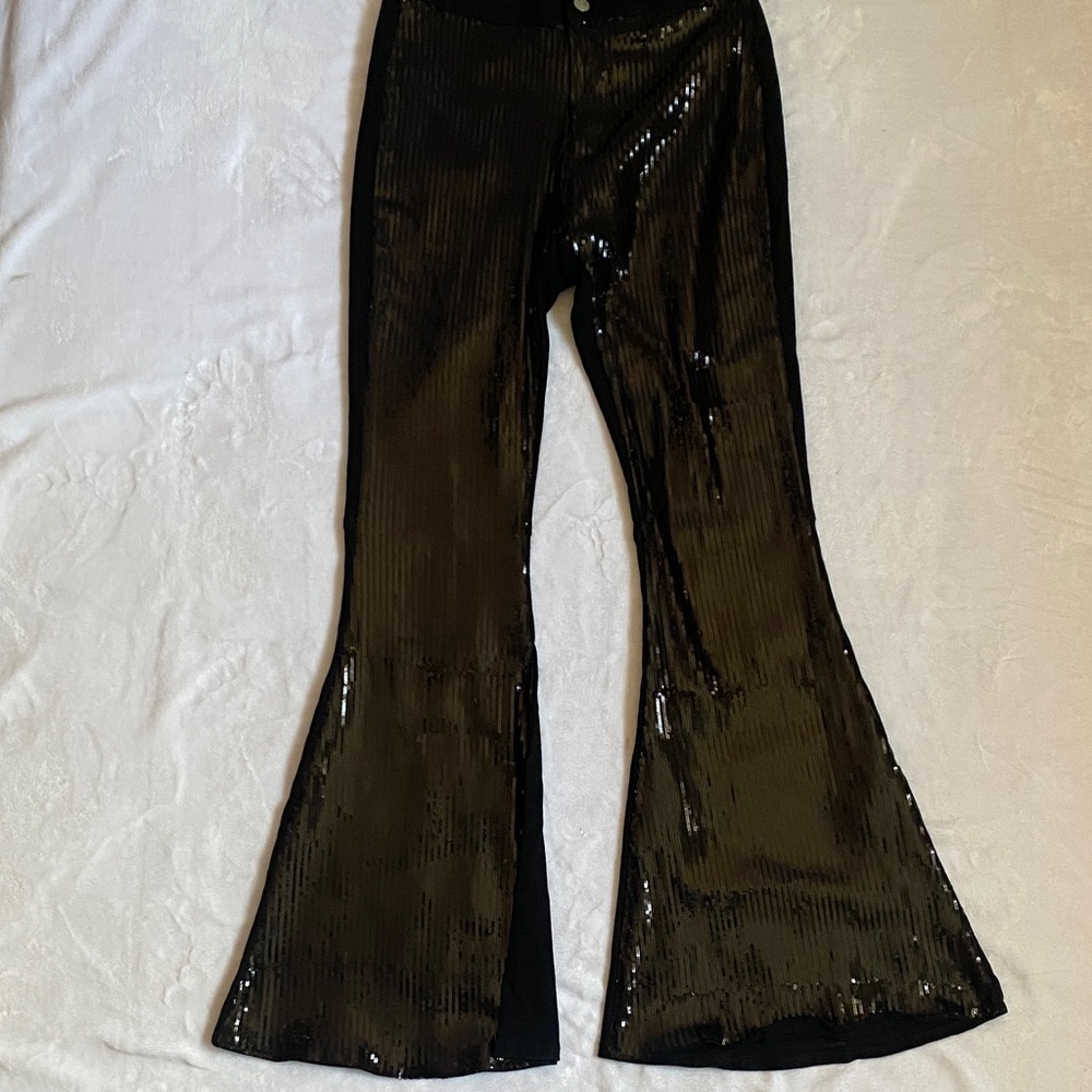 Peach Love California Black and Gold Sequin Pants